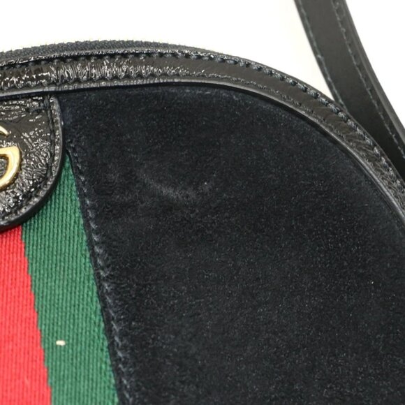 Gucci Suede Patent Web GG Small Ophidia Dome Shoulder Bag - Black - Picture 10 of 14